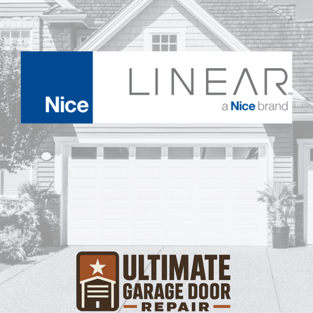Linear garage opener system installed on white garage door