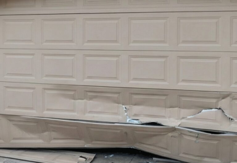 Before garage door panel damage repair
