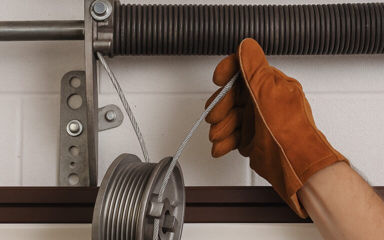 Garage door cable and drum repair close-up