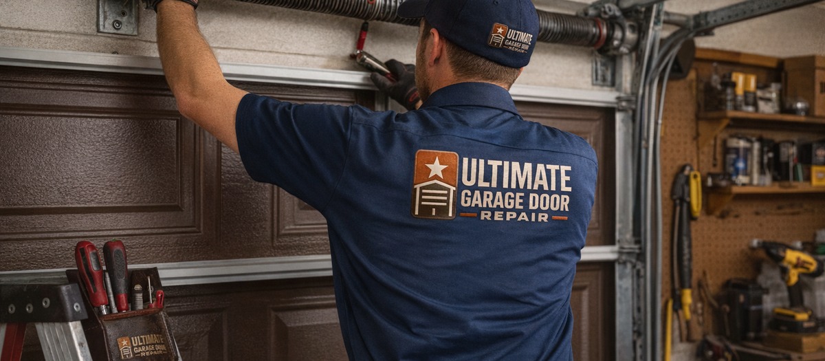 Ultimate Garage Door Repair technician working on a garage door spring